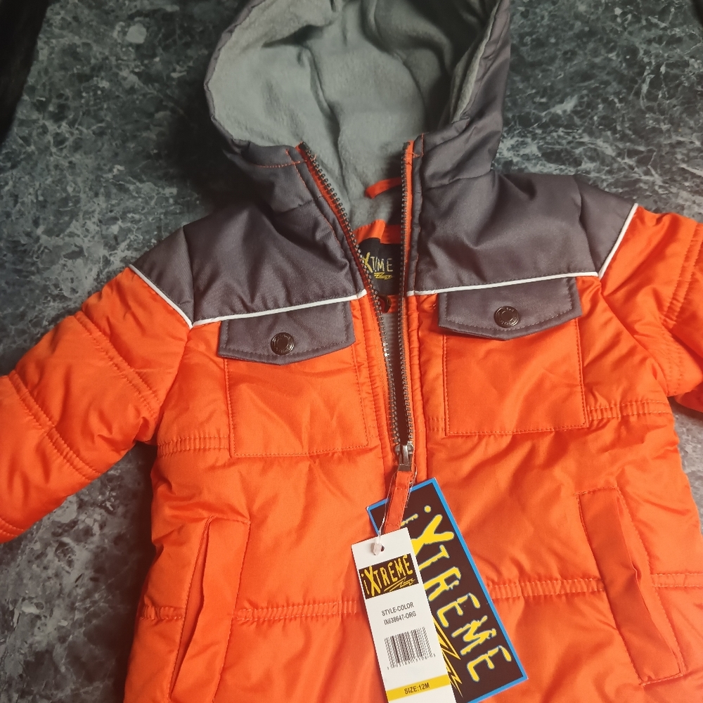 Orange and Gray Puffer Jacket with Insulated Warmth